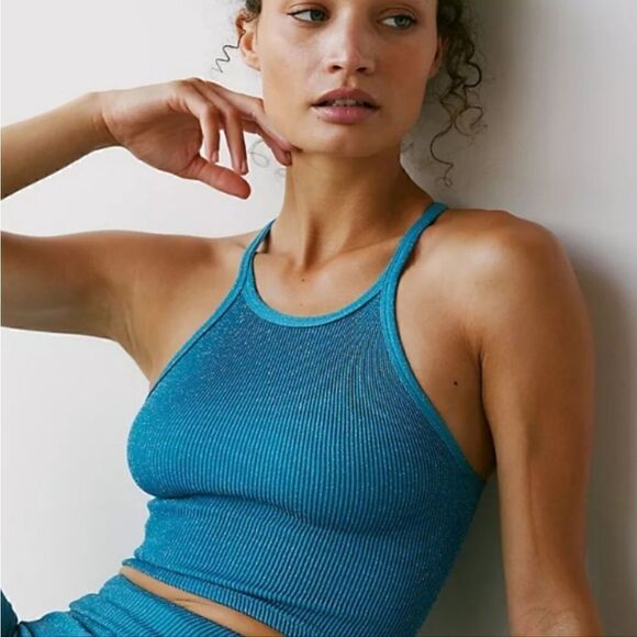 Free People Set - Happiness Runs Lurex Tank and Shorts XS/S top M/L bottoms - Picture 3 of 9